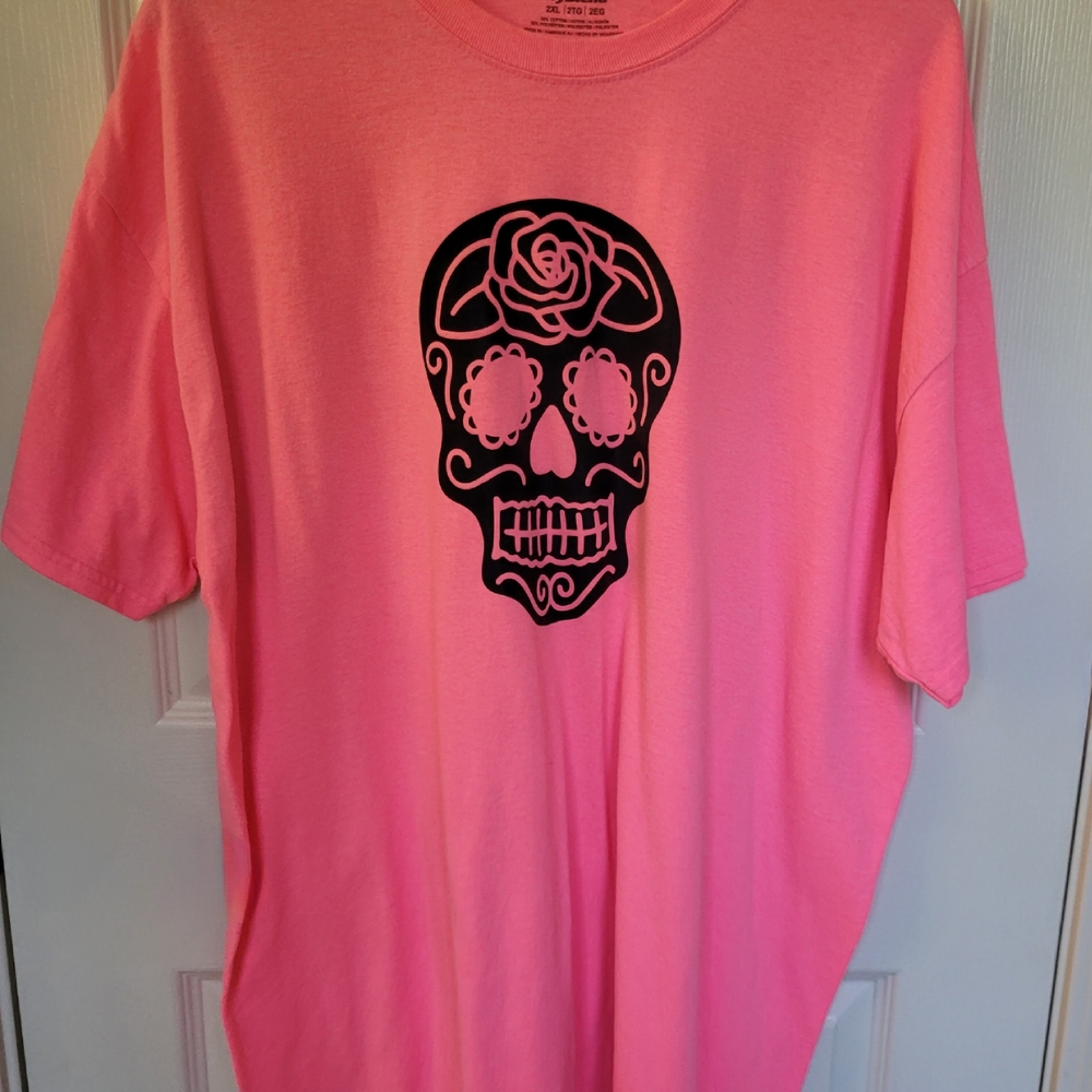 Gildan Pink Sugar Skull Graphic T-Shirt